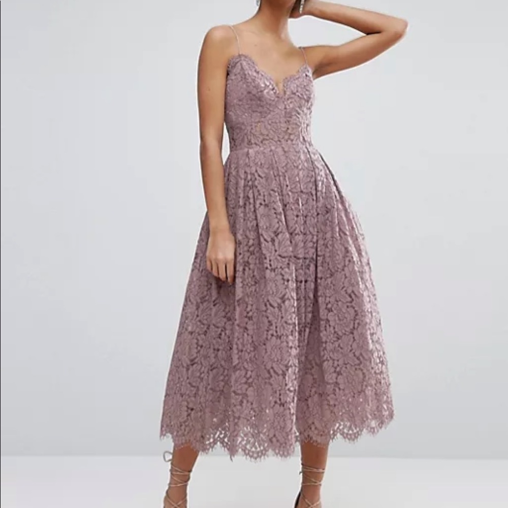 ASOS purple midi length lace cami tea dress size 4